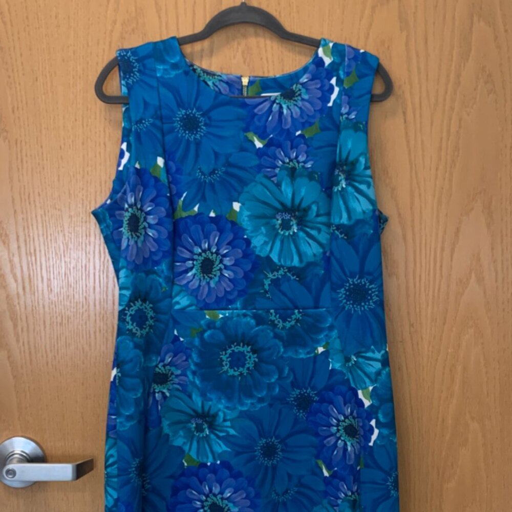 Calvin Klein Blue Floral Midi Dress 16 | Elegant Occasion Dress